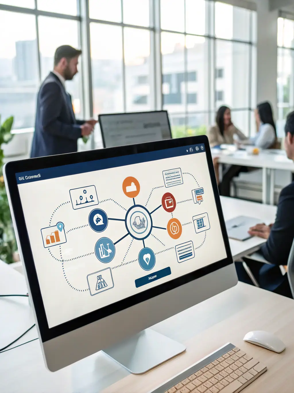 A visual representation of the AI Sales Engine's CRM integration, showcasing seamless data flow between the platform and a popular CRM system like Salesforce or HubSpot.
