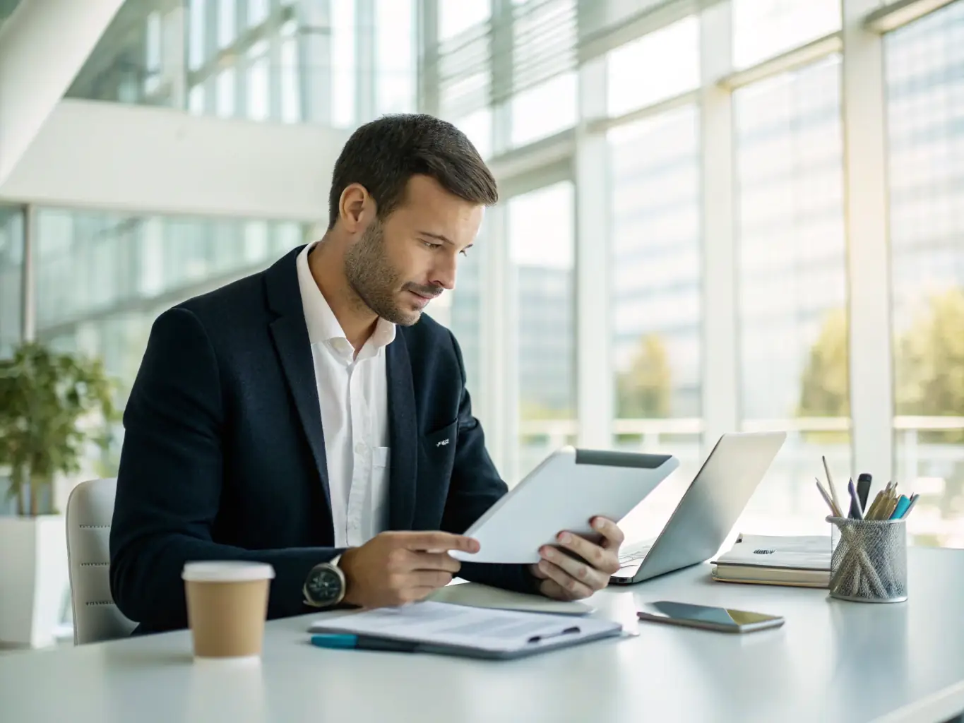 An image of a sales representative using the AI Sales Engine platform on their laptop, showcasing the ease of use and time-saving benefits of automated prospecting.